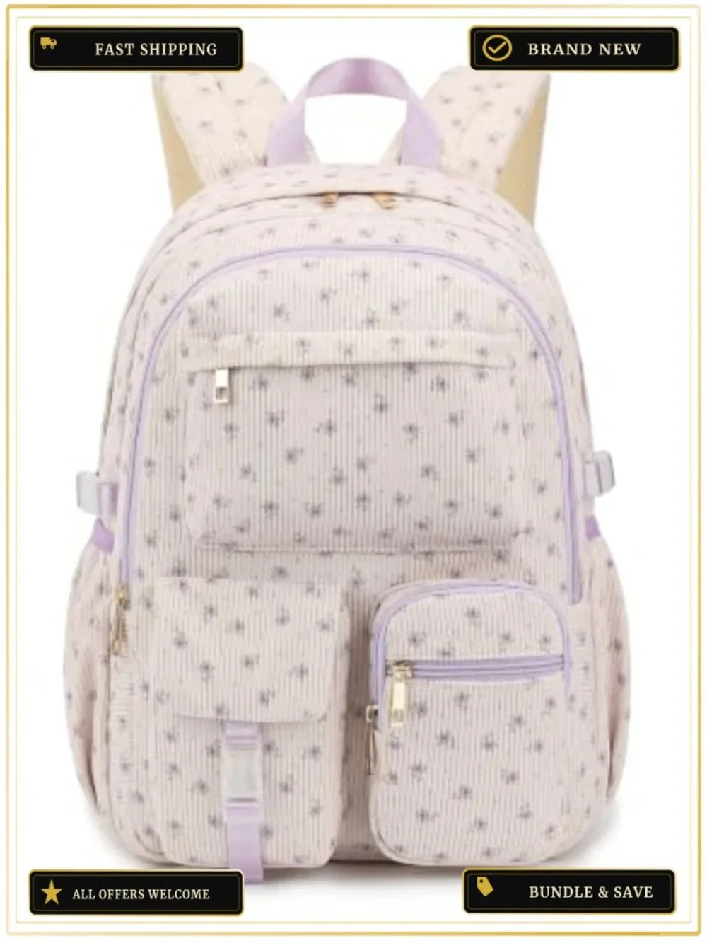 Corduroy School Backpack for Teen Girls Boys, Lightweight Laptop Daypack